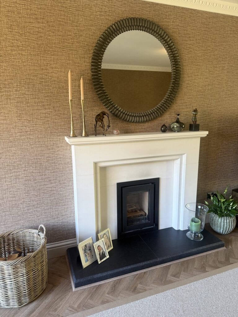 period fireplace in living room renovation