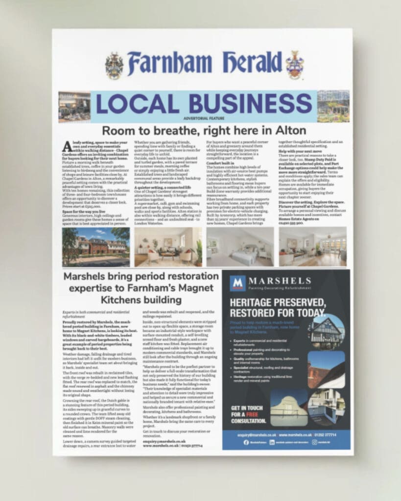 Marshels Farnham Herald article Marshels Farnham Herald article