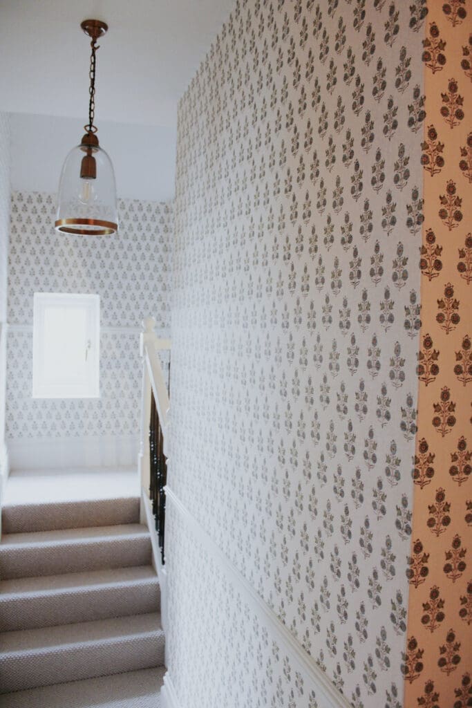 floral wallpaper in hallway of country house